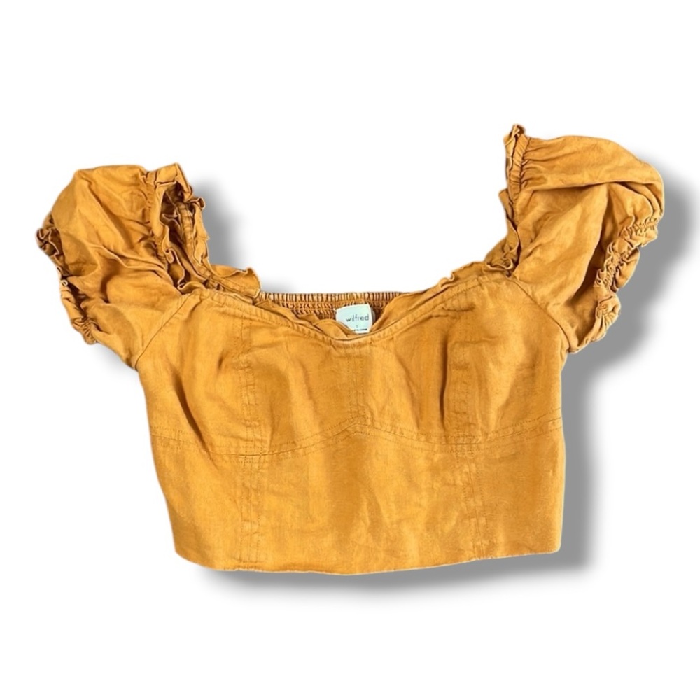 Aritzia Wilfred burnt orange sunset linen blouse crop top size 0